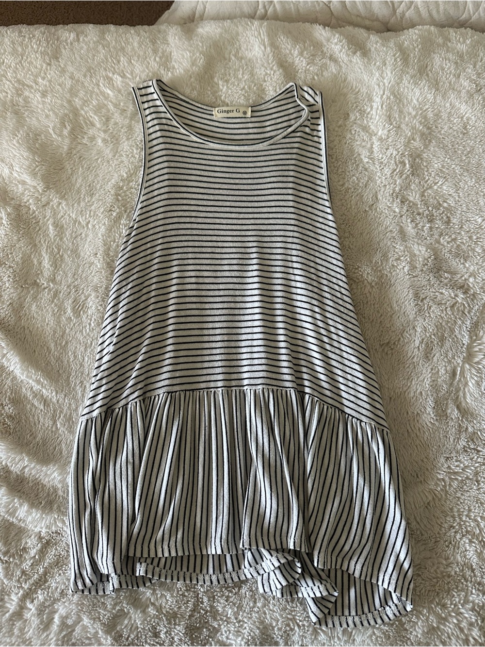 Ginger G Black & White Striped Ruffle-Hem Tank